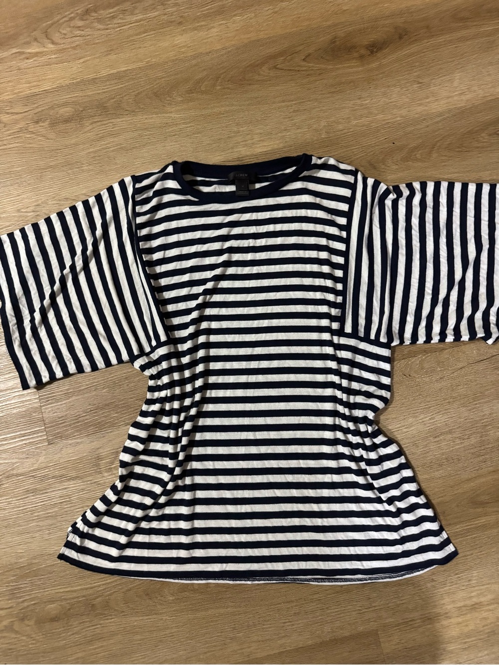 J. Crew Navy and White Striped Short-Sleeve Tee Shirt Sz M